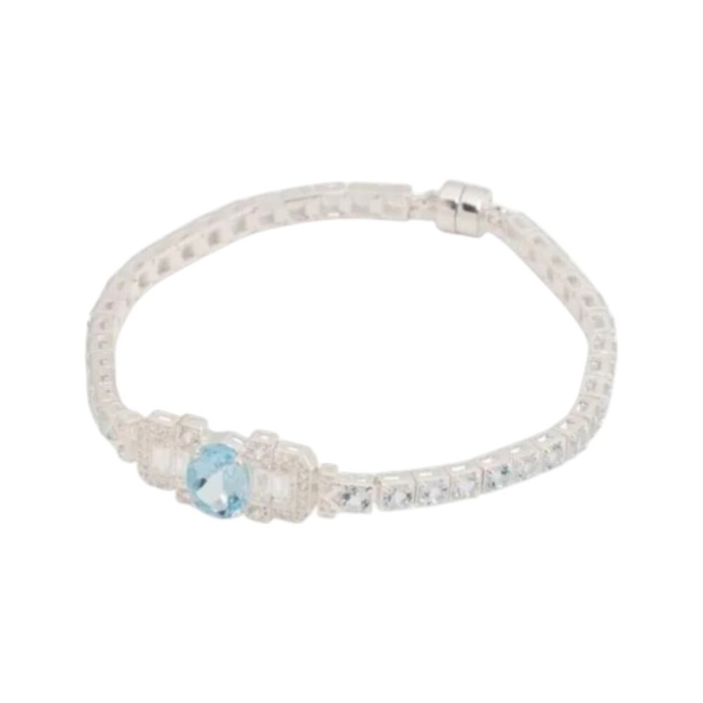 YUGSHA Made In India Sterling Silver Blue And White Topaz Antique Bracelet